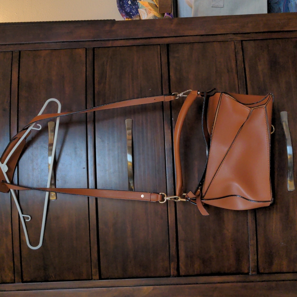 Brown purse, faux leather, puzzle bag look
